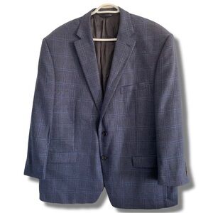 Ralph Lauren Navy Plaid 100% Wool Windowpane Sport Coat Size 48R
